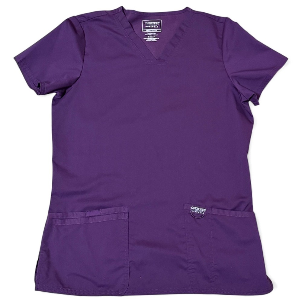 Cherokee Revolution WW620 Purple V Neck Scrub‎ Top Short Sleeve Workwear Size S
